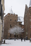 847215 Gezicht op de westzijde van Achter de Dom te Utrecht, uit het noorden met de kapittelzaal en een klaustraal huis ...